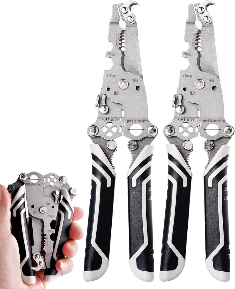 Fatio 18 In 1 Foldable Ｗire Stripper Crimper, Multifunctional Folding Wire Stripping Tool, Wire Strippers Electrical，Electric Cable Stripper, Cable Cutters with Plier, Crimper, Twister, Splitting, 2pcs - Image 1